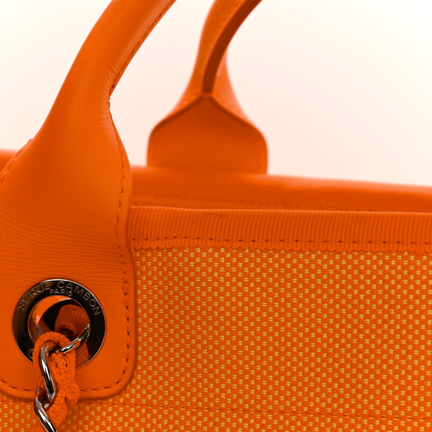 Mixed Fibers Calfskin Deauville Medium Tote Orange Yellow
