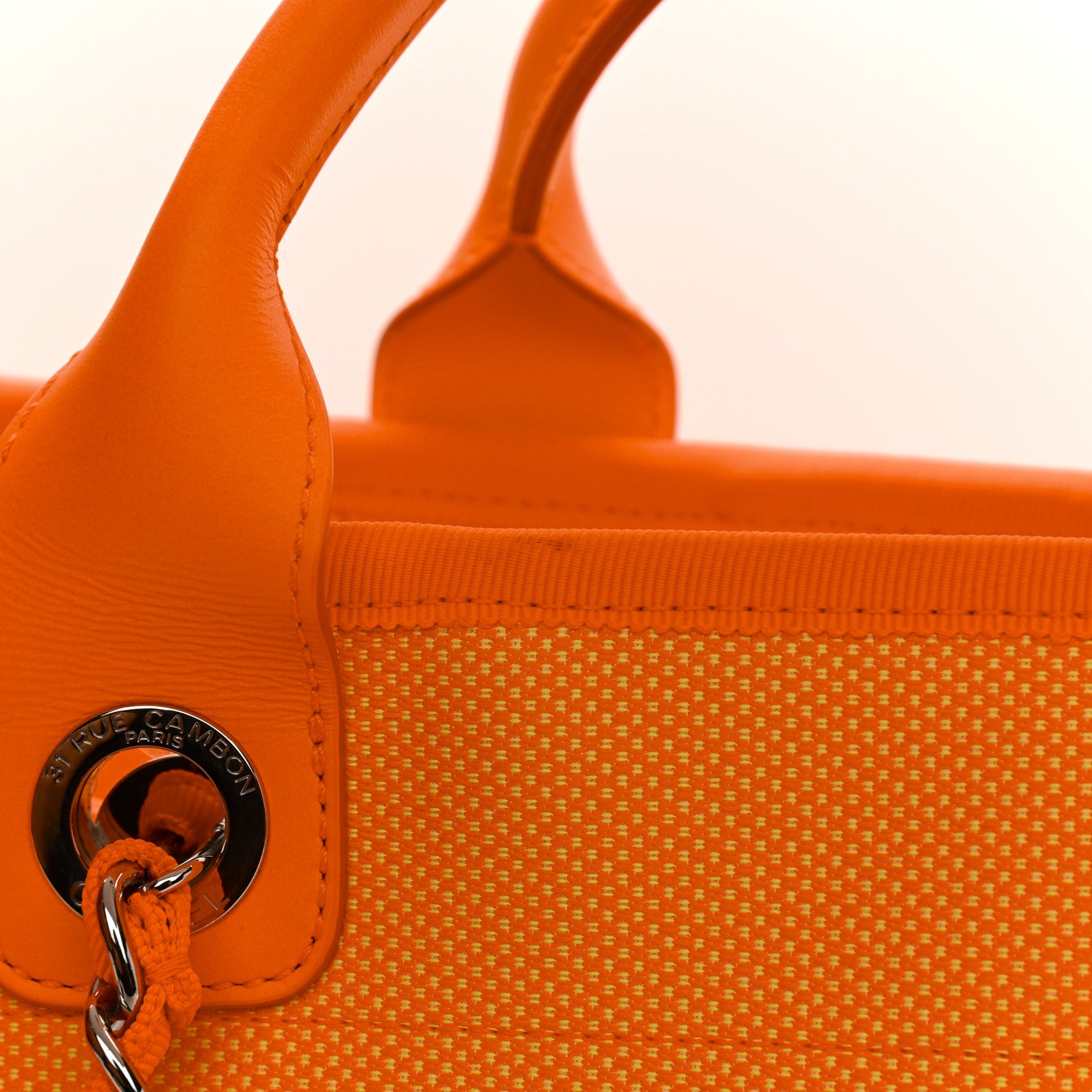 Chanel Mixed Fibers Calfskin Deauville Medium Tote Orange Yellow 12 of 15