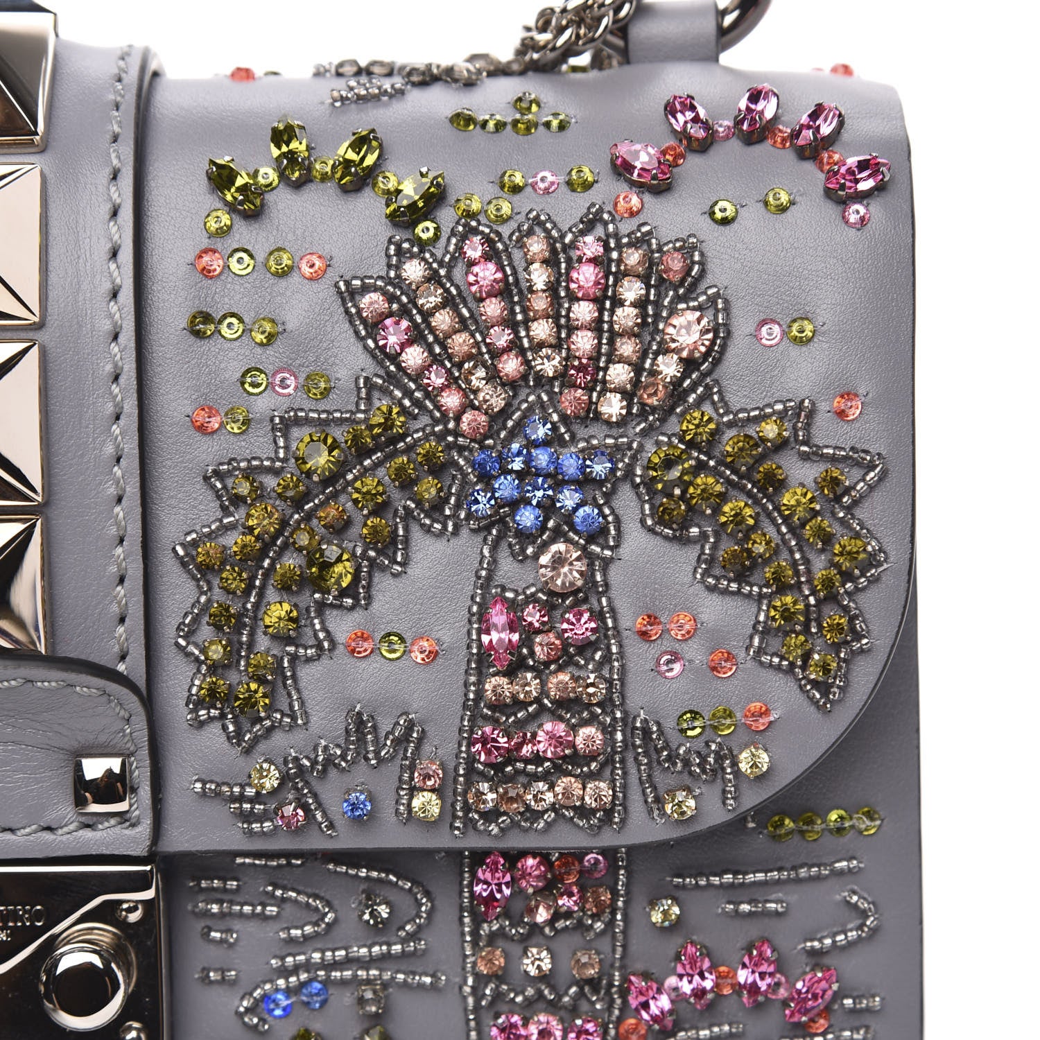 Valentino Garavani Vitello Crystal Embellished Glam Lock Rockstud Flap Periwinkle 9 of 10