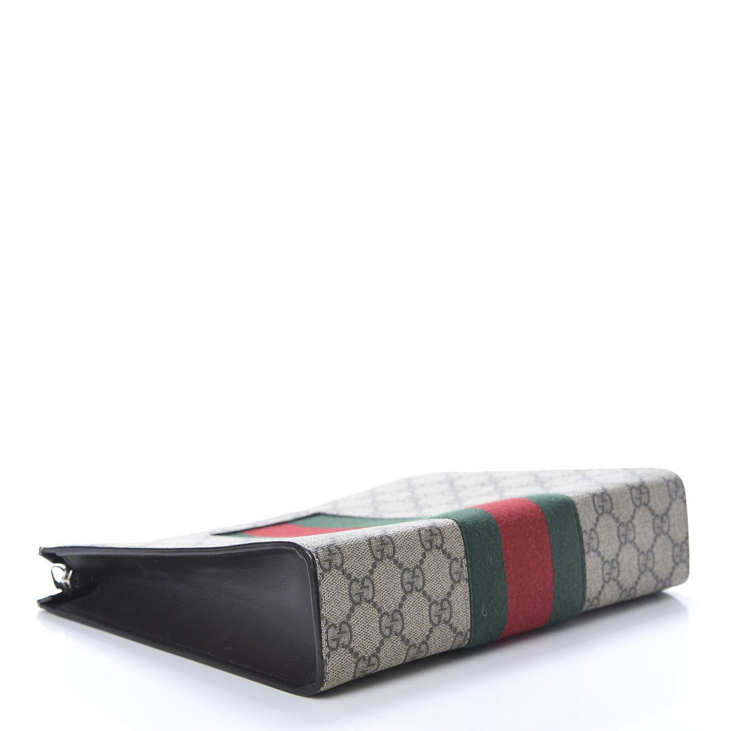 GG Supreme Monogram Selleria Calfskin Web New Web Cosmetic Case Beige Ebony Cocoa