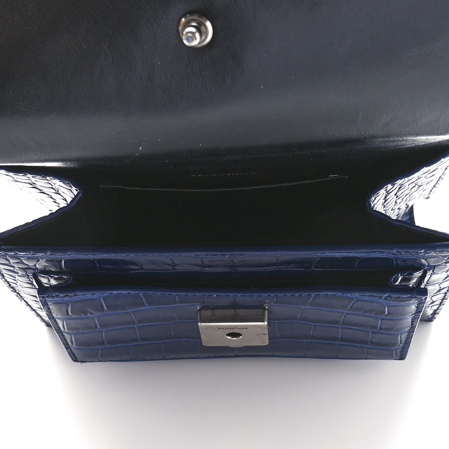 Shiny Calfskin Crocodile Embossed XS Sharp Top Handle Bag Navy