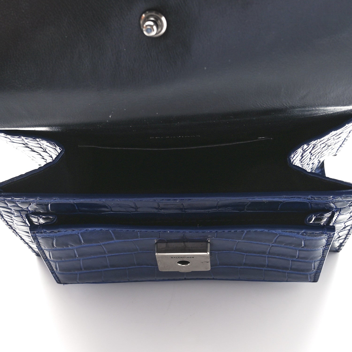 Balenciaga Shiny Calfskin Crocodile Embossed XS Sharp Top Handle Bag Navy 5 of 11