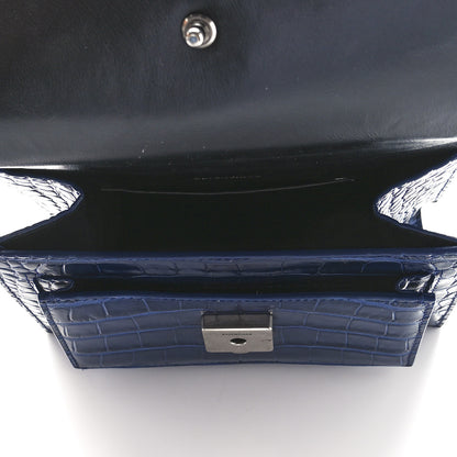 Balenciaga Shiny Calfskin Crocodile Embossed XS Sharp Top Handle Bag Navy 5 of 11