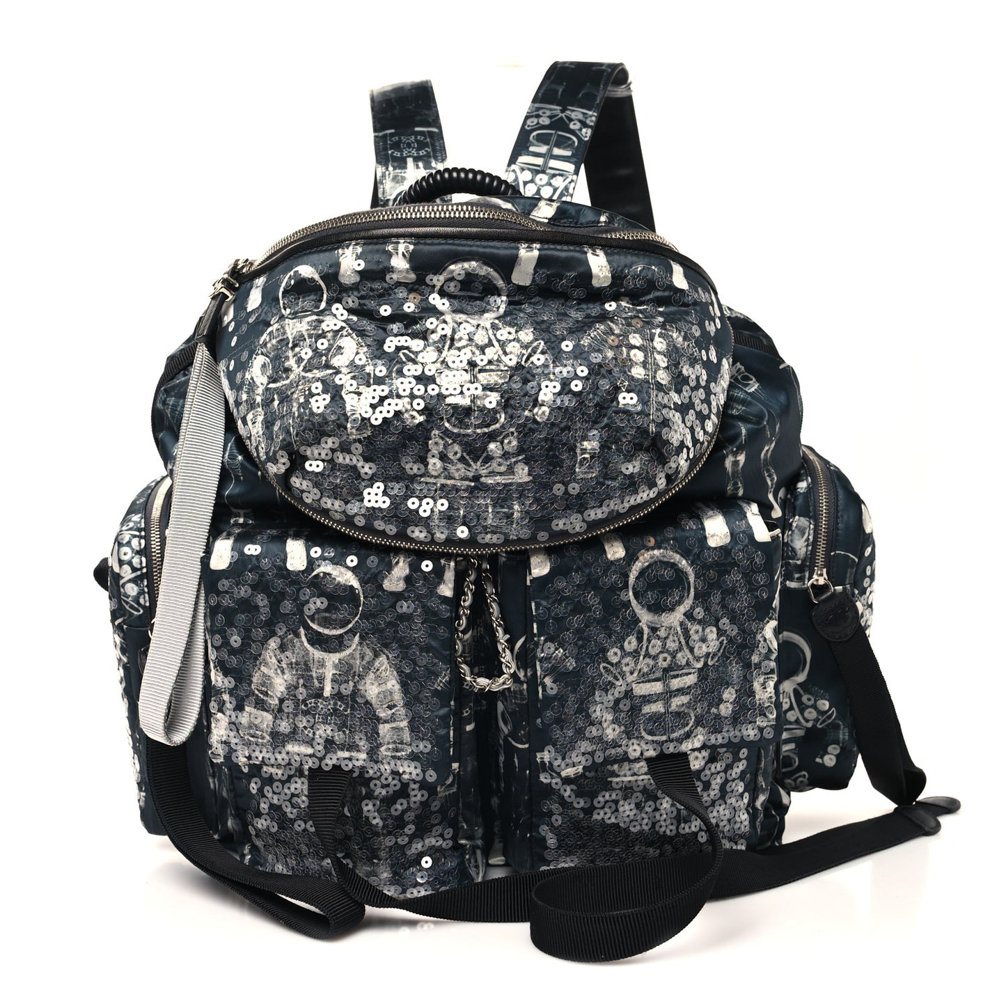 Sequin Nylon Lambskin Astronaut Essentials Backpack Black White
