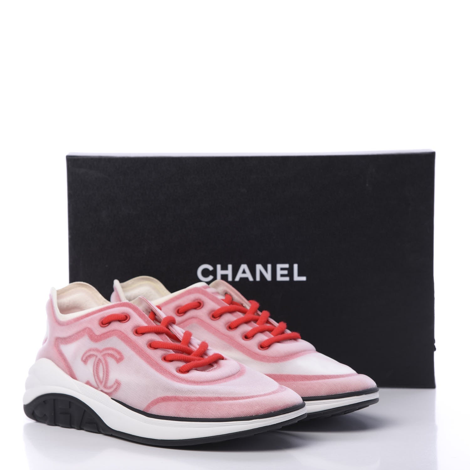 Chanel Lycra Fabric CC Sneakers 41 White Red 8 of 8