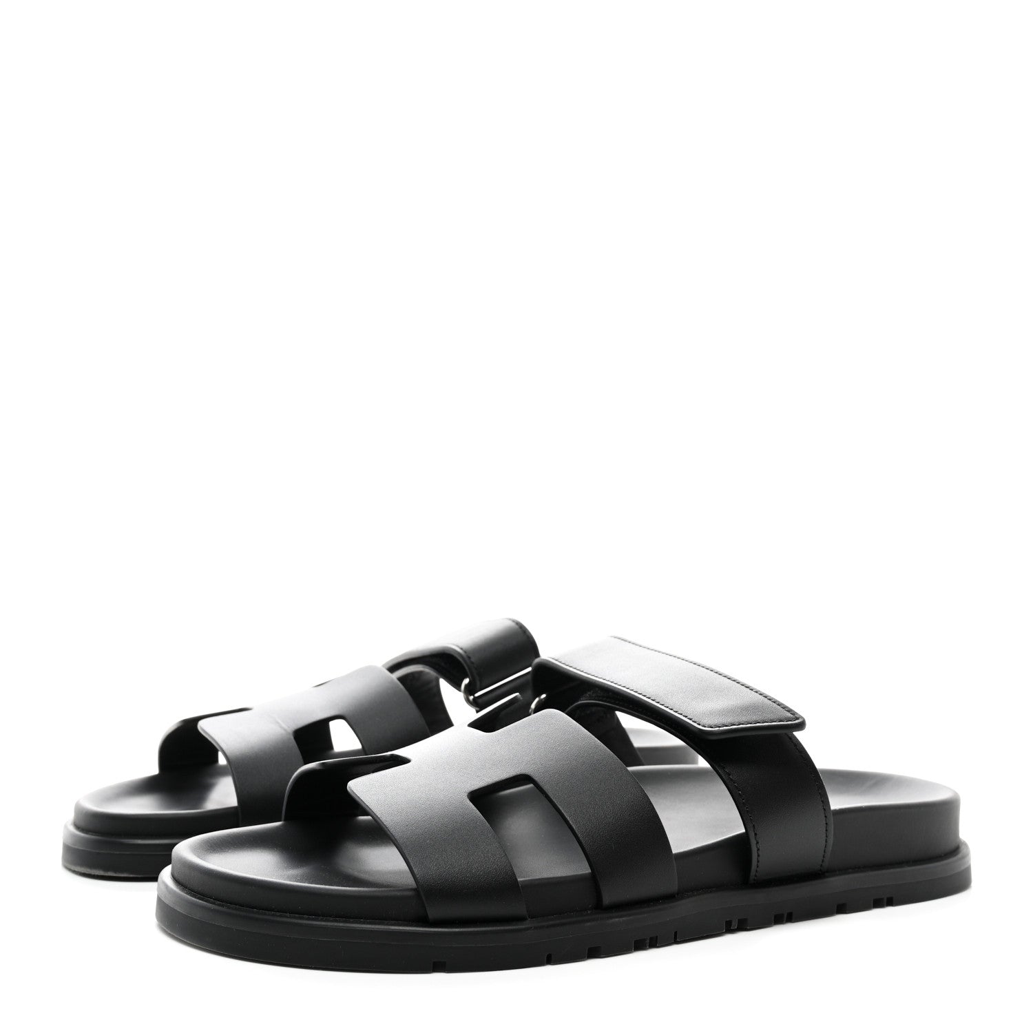 Hermes Calfskin Womens Chypre Sandals 39.5 Black 3 of 8