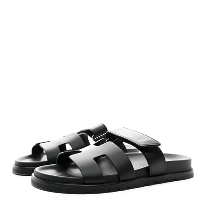 Hermes Calfskin Womens Chypre Sandals 39.5 Black 3 of 8