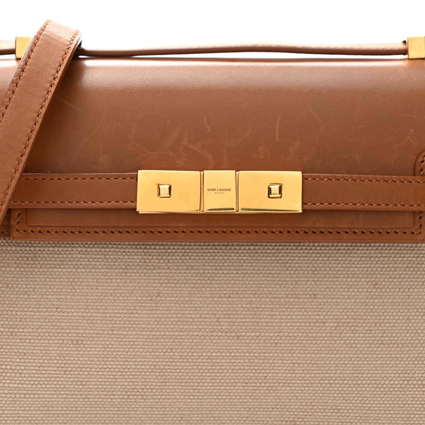 Canvas Calfskin Mini Manhattan Shoulder Bag  Natural Beige Brick