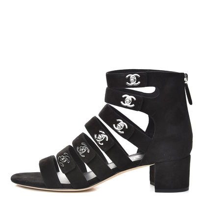 Chanel Kid Suede CC Turnlock Sandals 39.5 Black 1 of 9