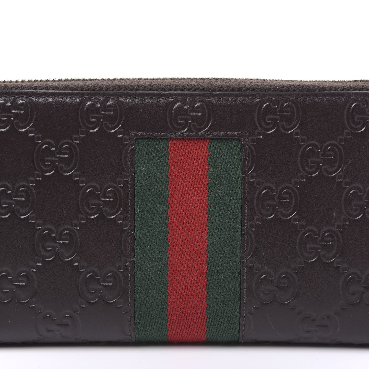 Guccissima Web Zip Around Wallet Dark Brown
