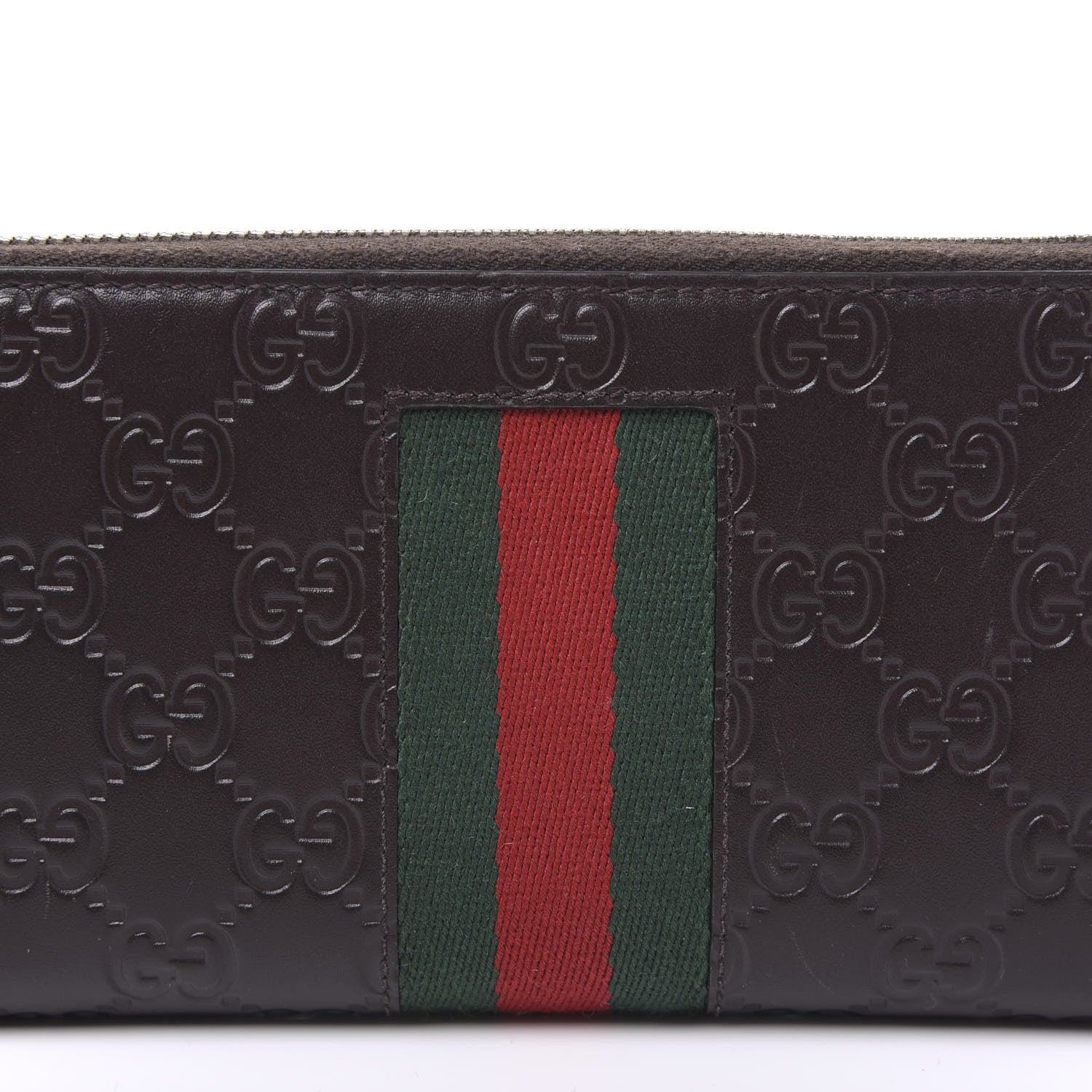 Gucci Guccissima Web Zip Around Wallet Dark Brown 6 of 9