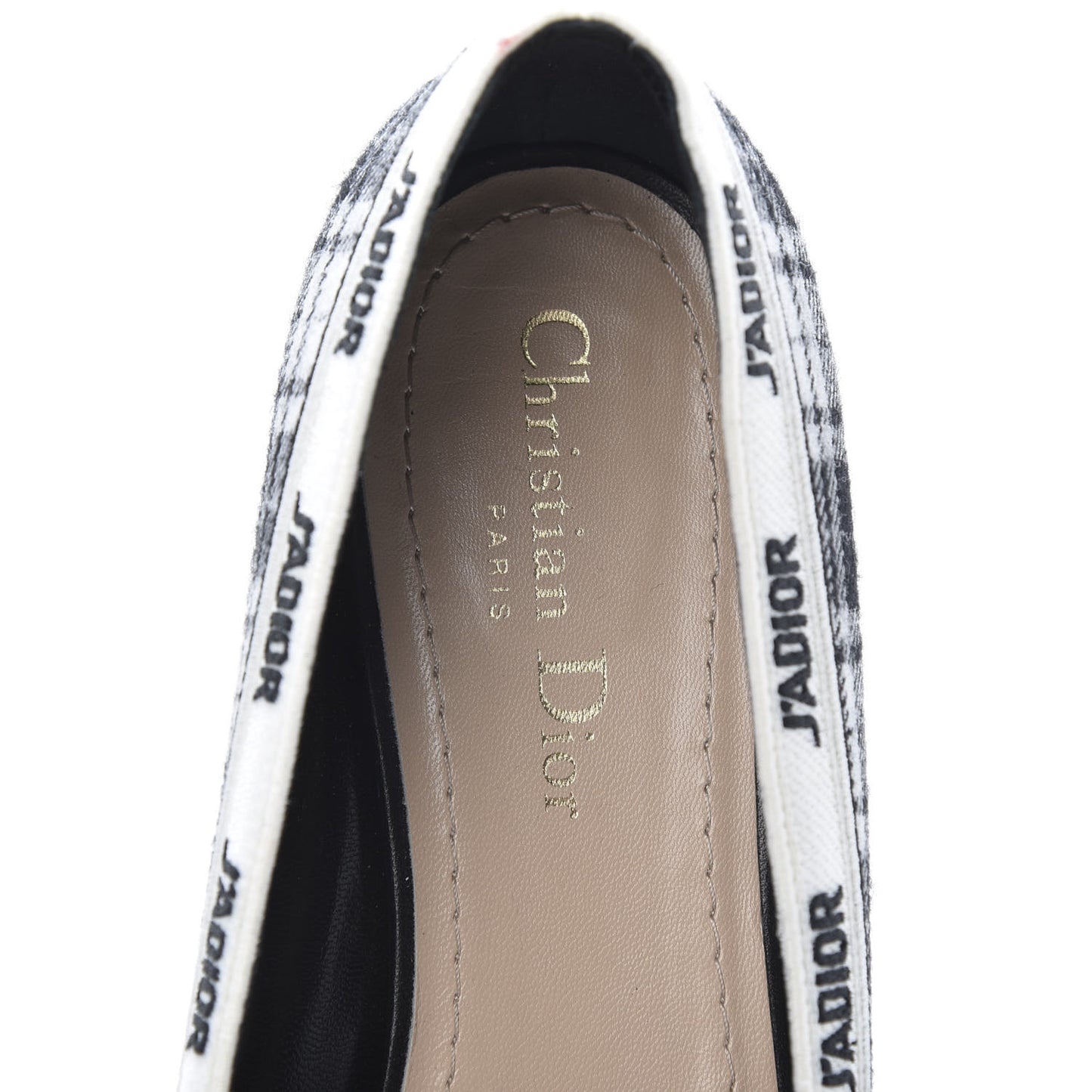 Canvas Tartan J'Adior Embroidered Ballet Flats 38 Black White