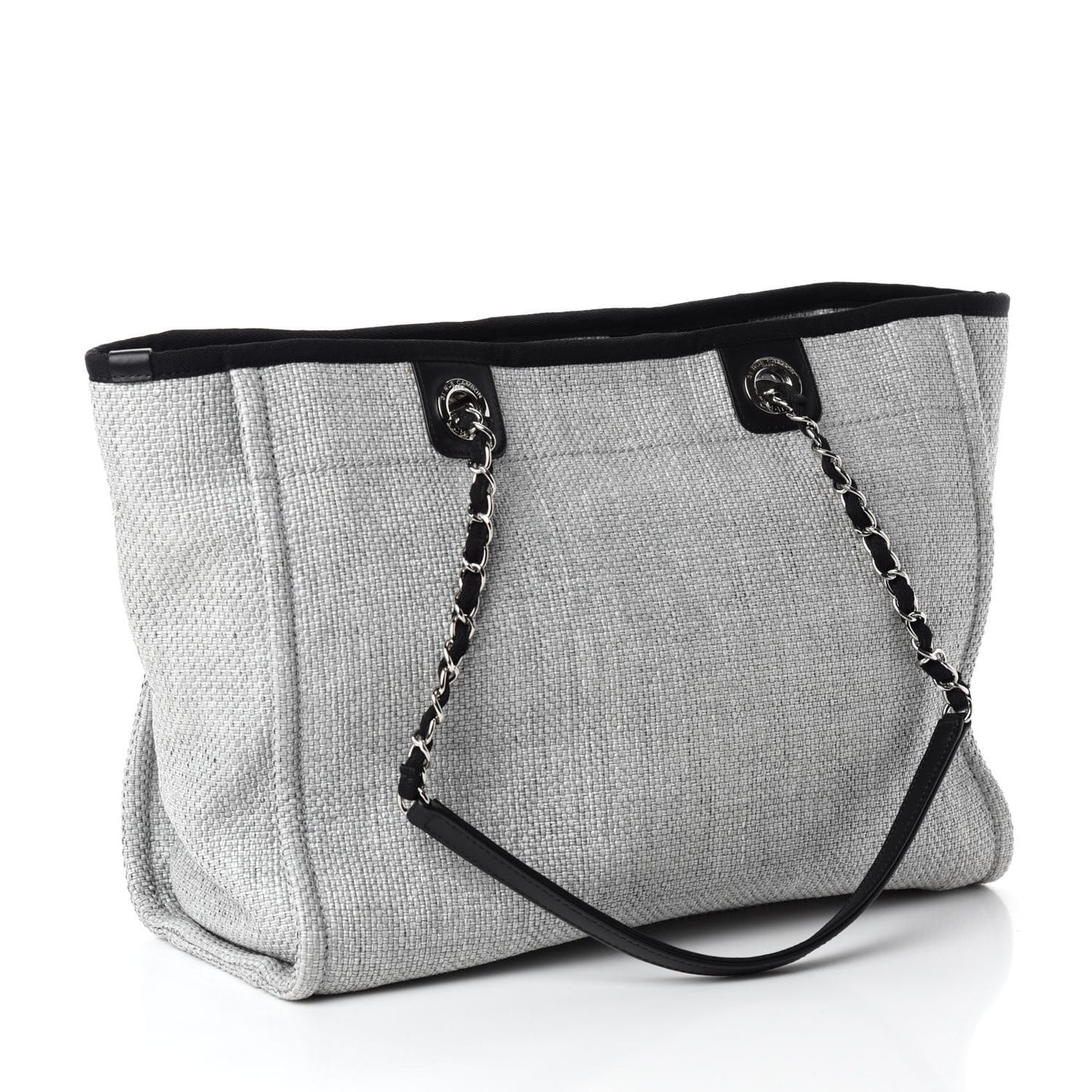 Woven Straw Raffia Small Deauville Tote Grey