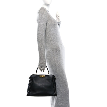 Fendi Vitello Seta Lace Up Medium Peekaboo Iconic Satchel Black 2 of 12
