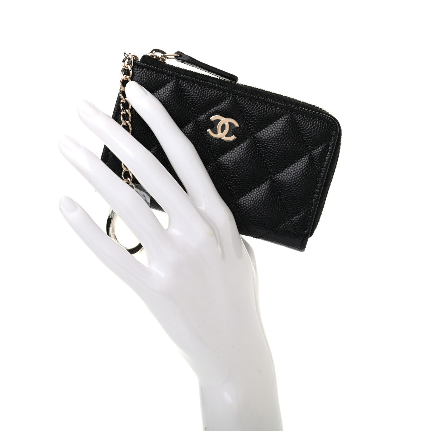 Caviar Quilted Zipped Key Holder Case Black