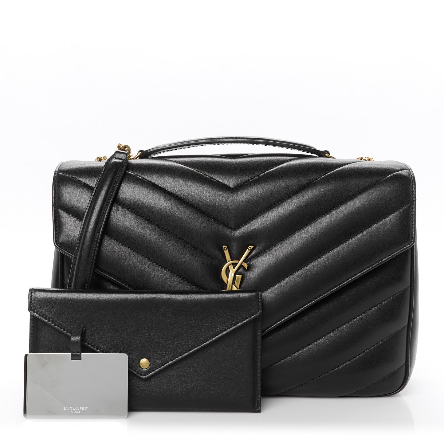 Lambskin Chevron Quilted Large Loulou Black