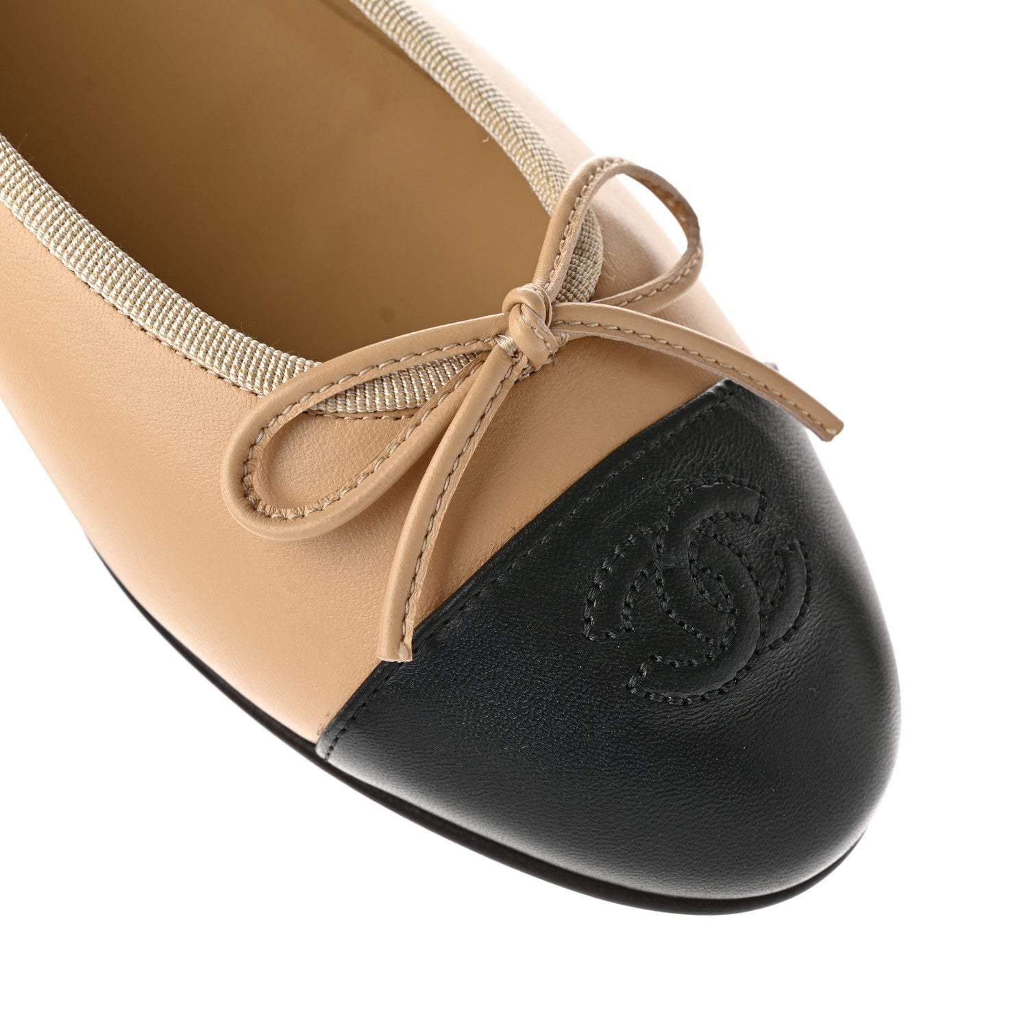 Chanel Lambskin Cap Toe CC Ballerina Flats 38 Beige Black 10 of 10