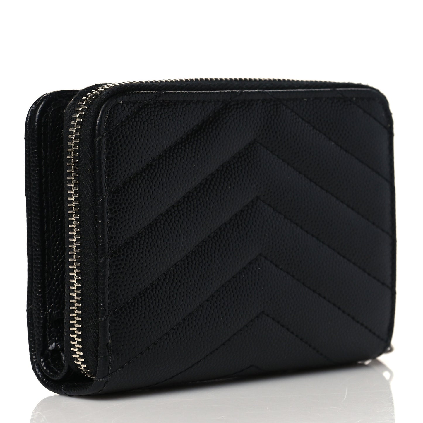 Grain De Poudre Matelasse Chevron Monogram Compact Zip Around Wallet Black