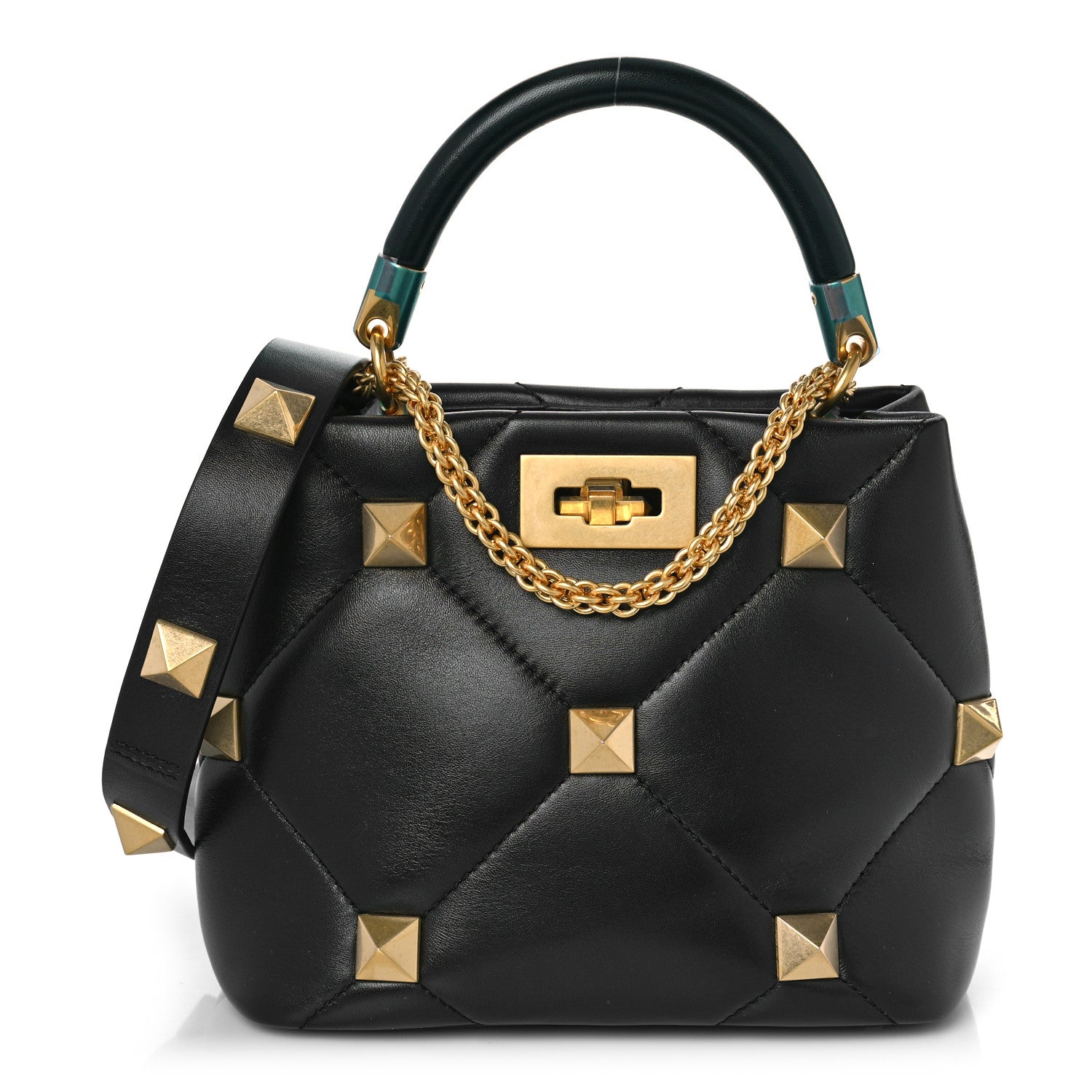 Valentino Garavani Nappa Small Roman Stud The Handle Bag Black 1 of 8