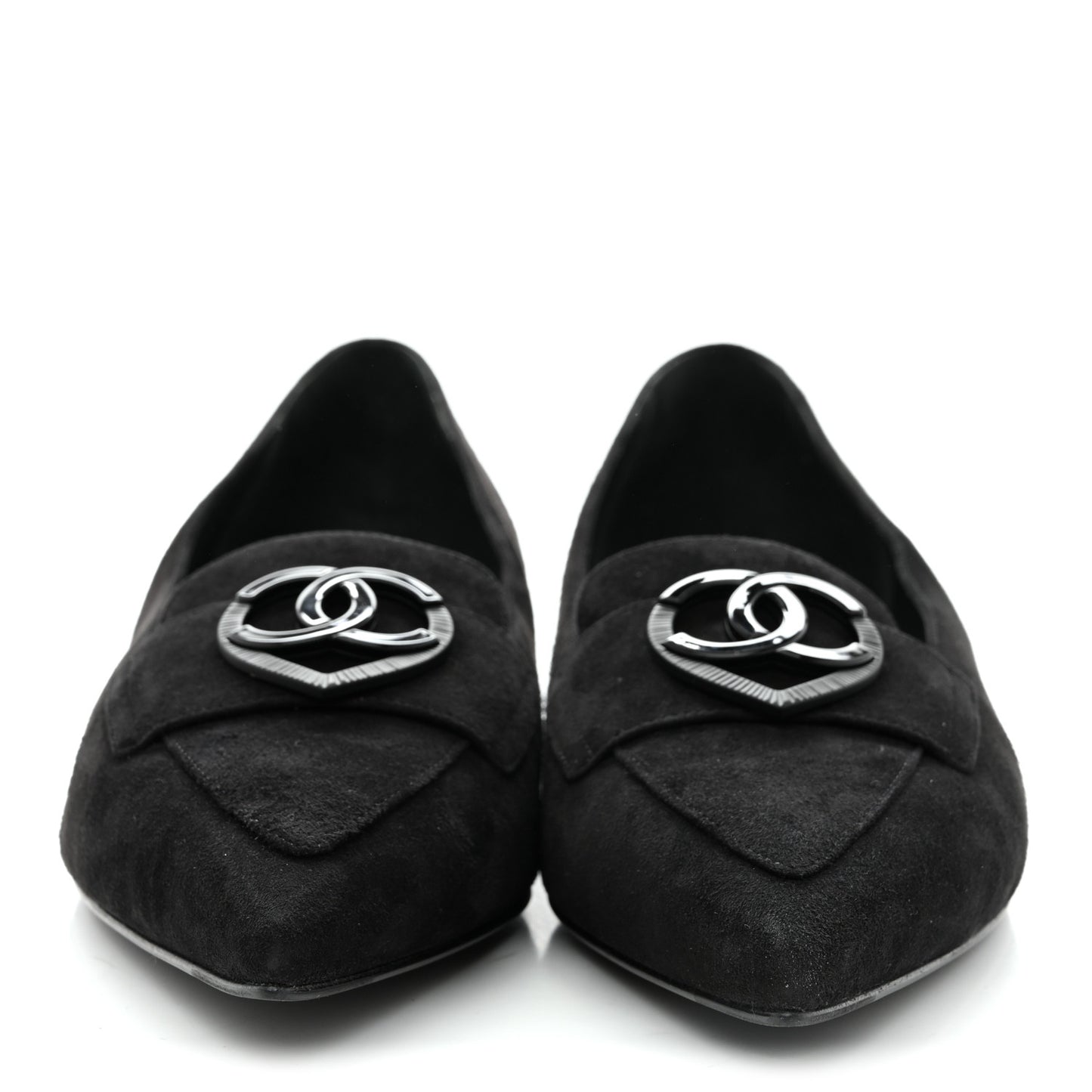 Suede Heart CC Loafers 40.5 Black