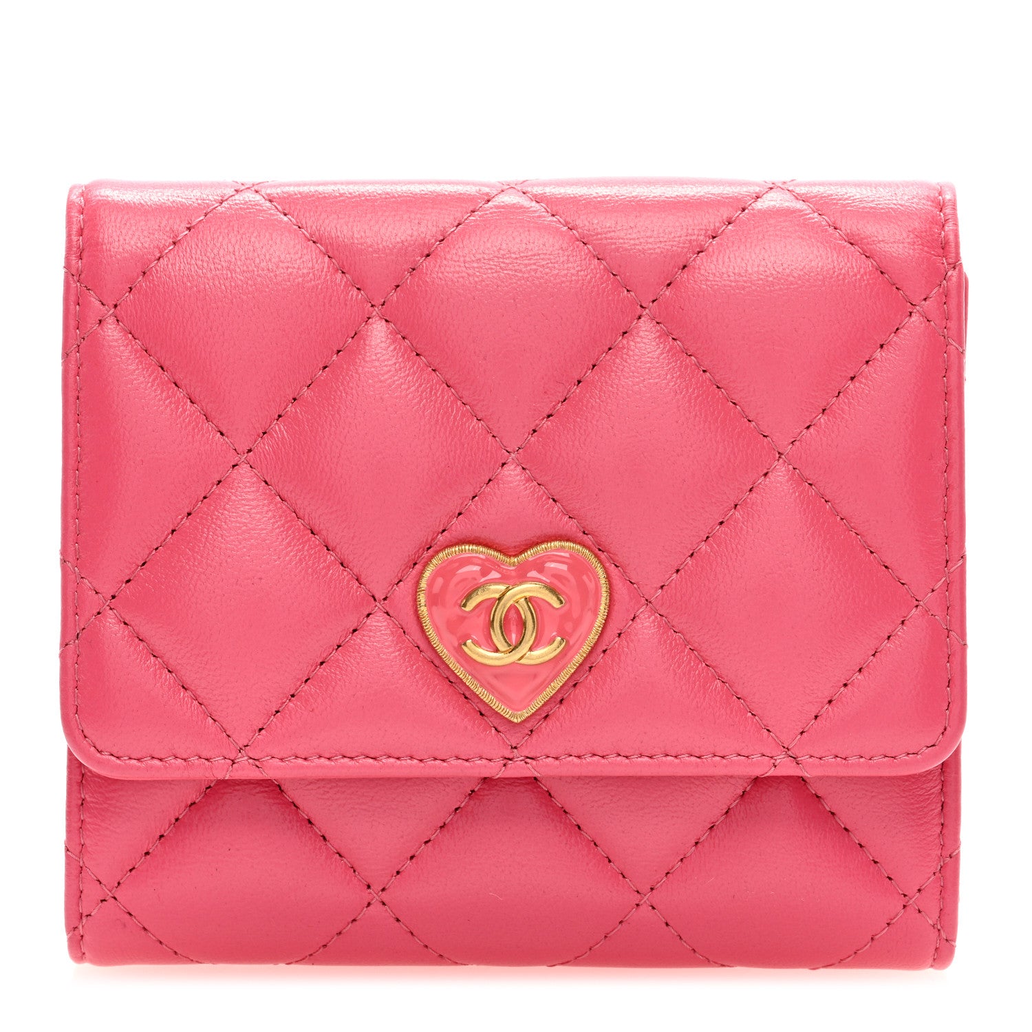 Chanel Lambskin Plexiglass Quilted Coco Love Compact Flap Wallet Pink 1 of 7