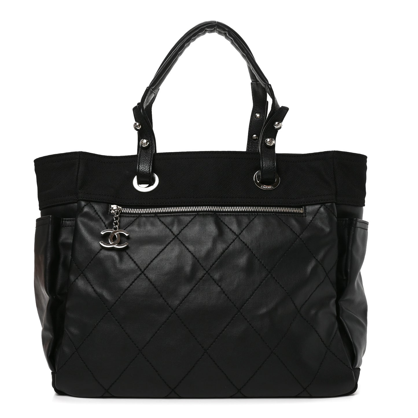Coated Canvas Quilted Large Paris Biarritz Tote Black
