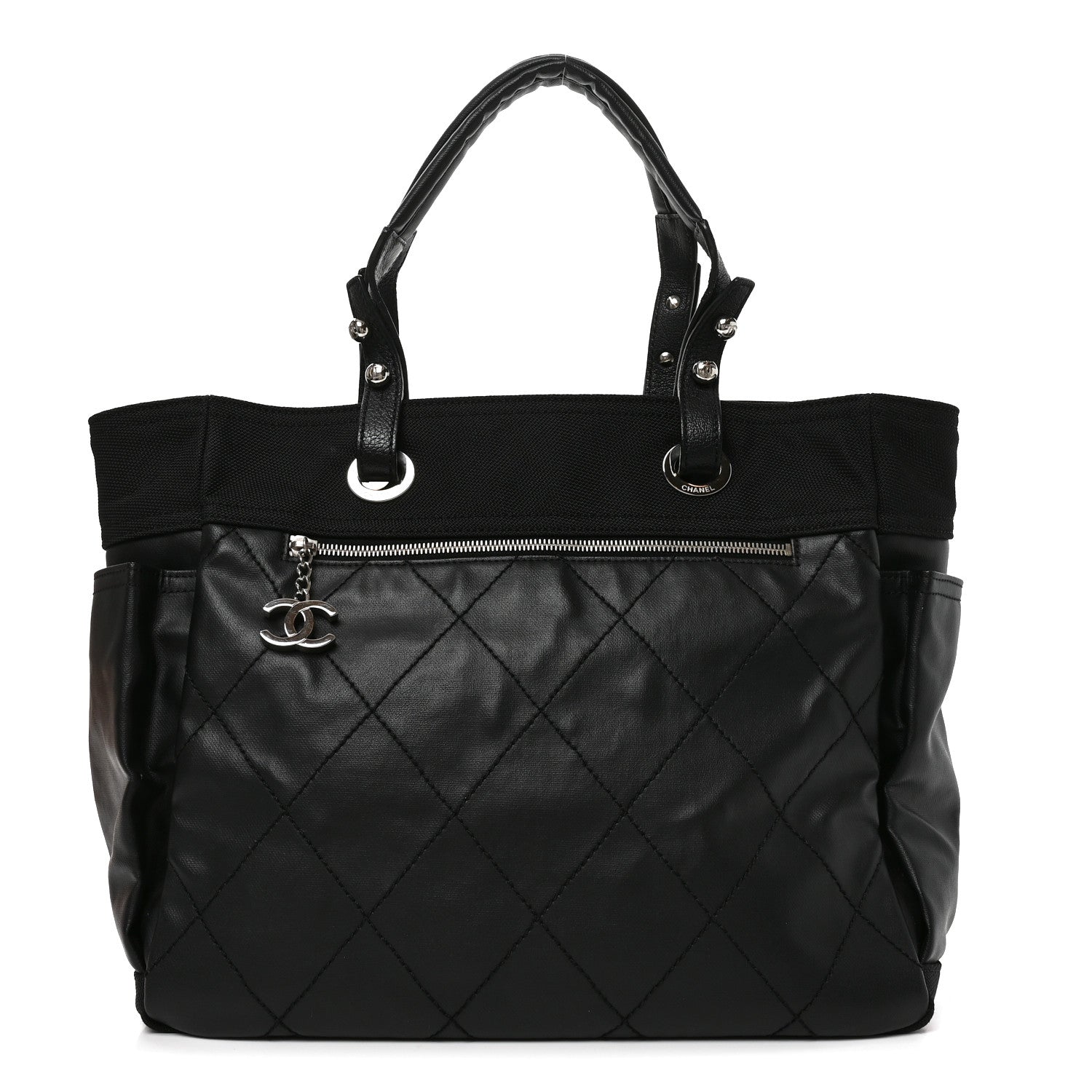 Chanel Coated Canvas Quilted Large Paris Biarritz Tote Black 1 of 10