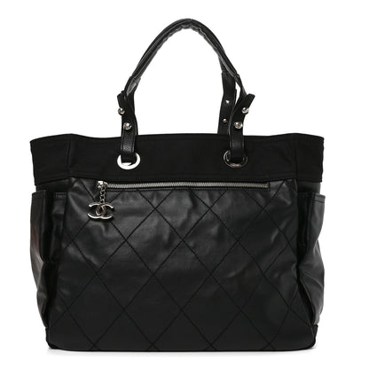 Chanel Coated Canvas Quilted Large Paris Biarritz Tote Black 1 of 10