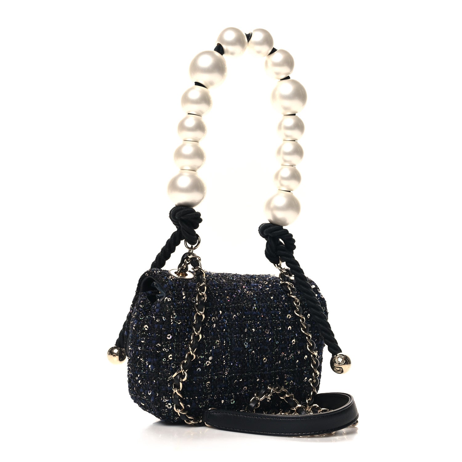 Chanel Tweed Mini Pearl Handle Flap Black Ecru 3 of 10