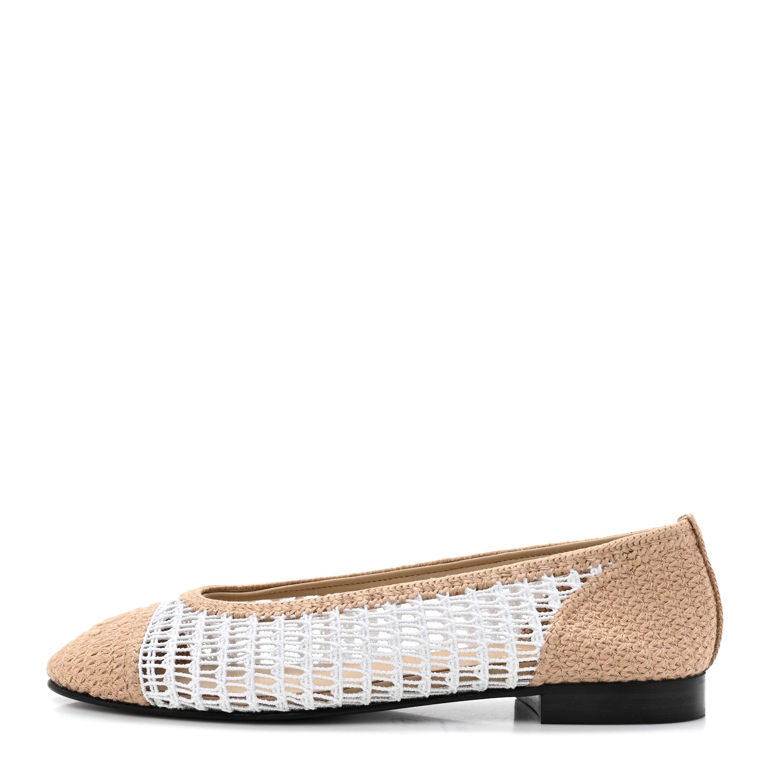 Chanel Raffia CC Cap Toe Ballerina Flats 38.5 White Beige 1 of 9