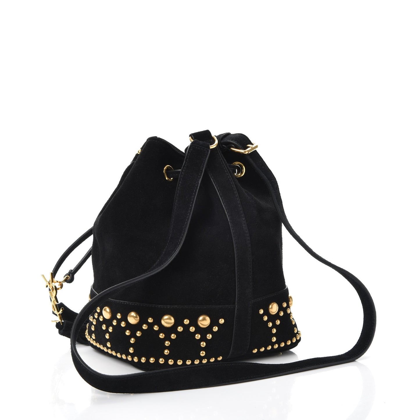 Suede Small Y Studs Bucket Bag Black