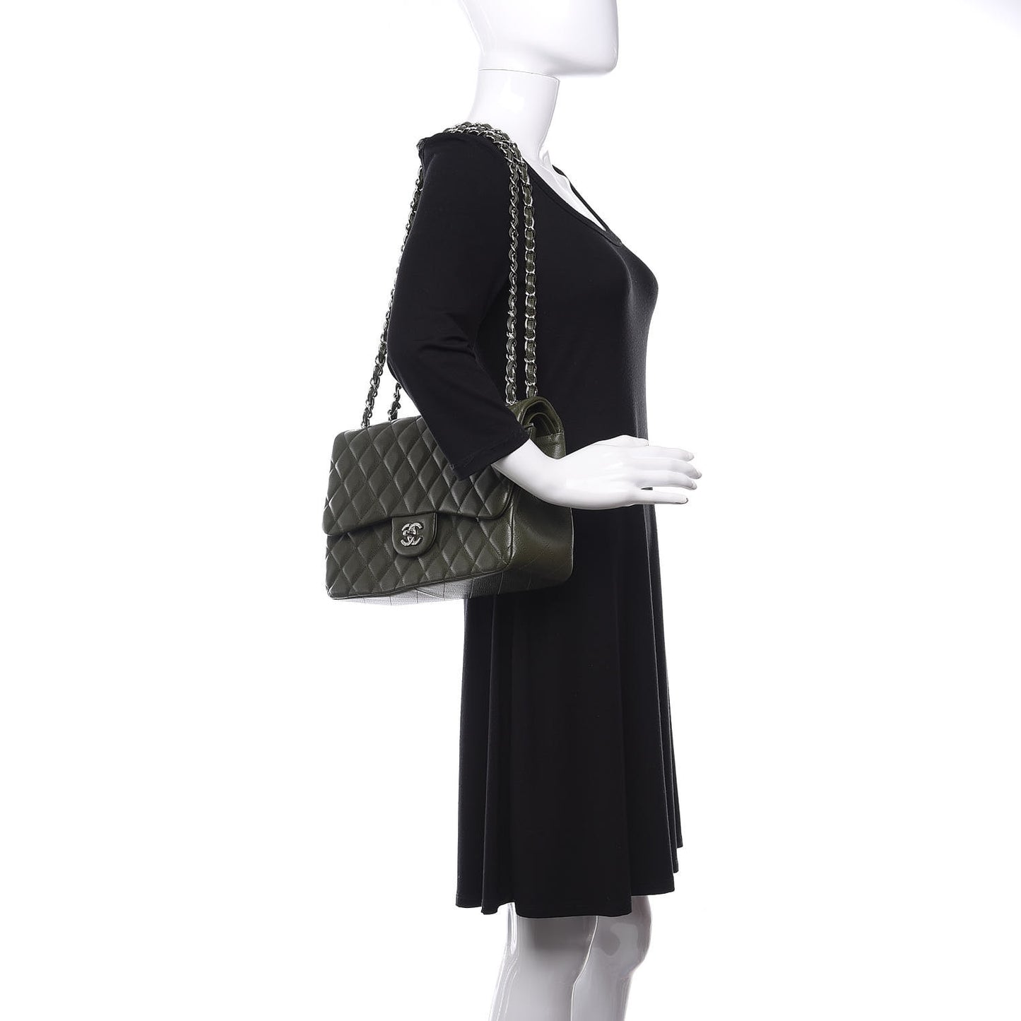 Caviar Quilted Jumbo Double Flap Dark Green
