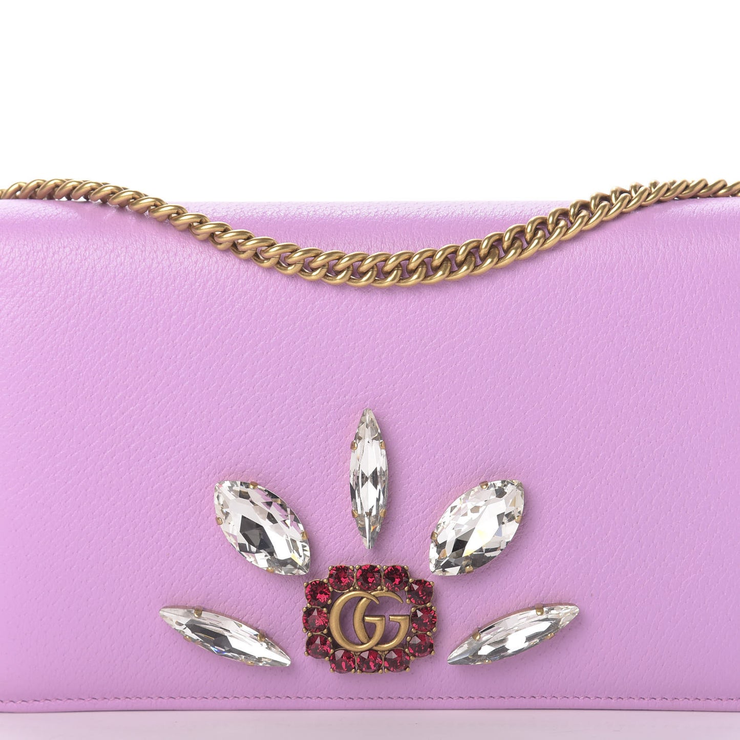 Calfskin Marquise Crystals Mini GG Chain Wallet Malva