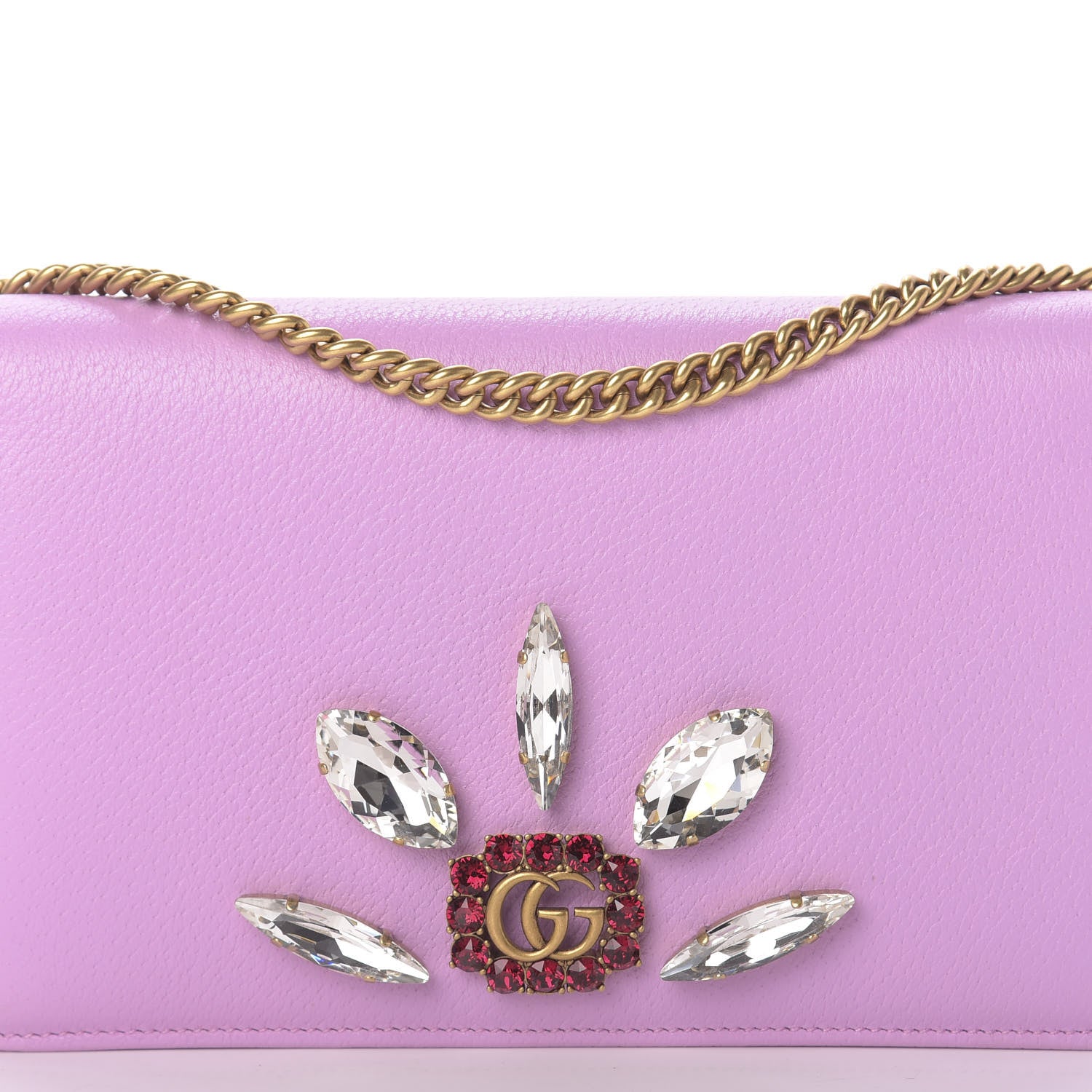 Gucci Calfskin Marquise Crystals Mini GG Chain Wallet Malva 11 of 12