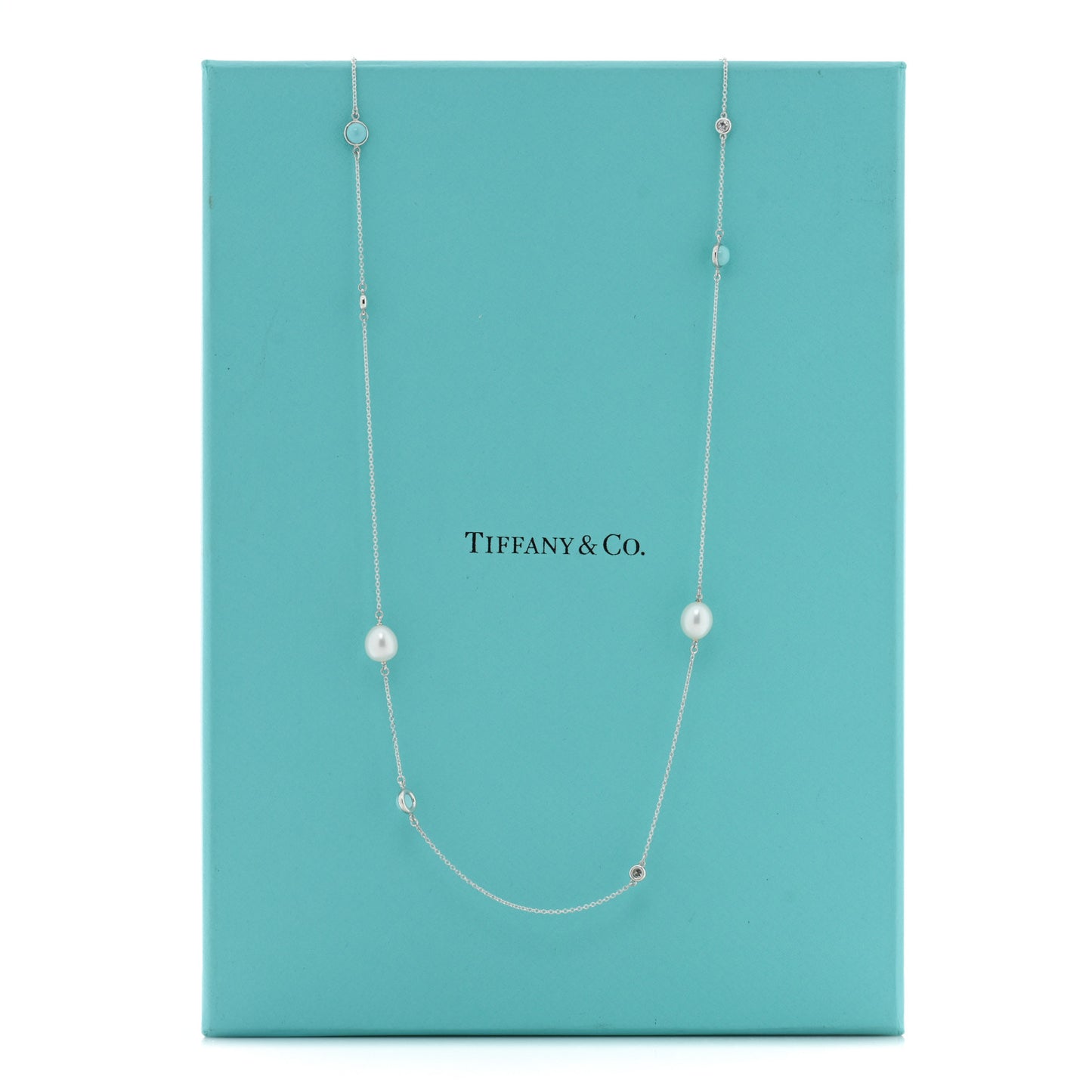 Sterling Silver Diamond Pearl Turquoise Elsa Peretti Color By The Yard Sprinkle Necklace