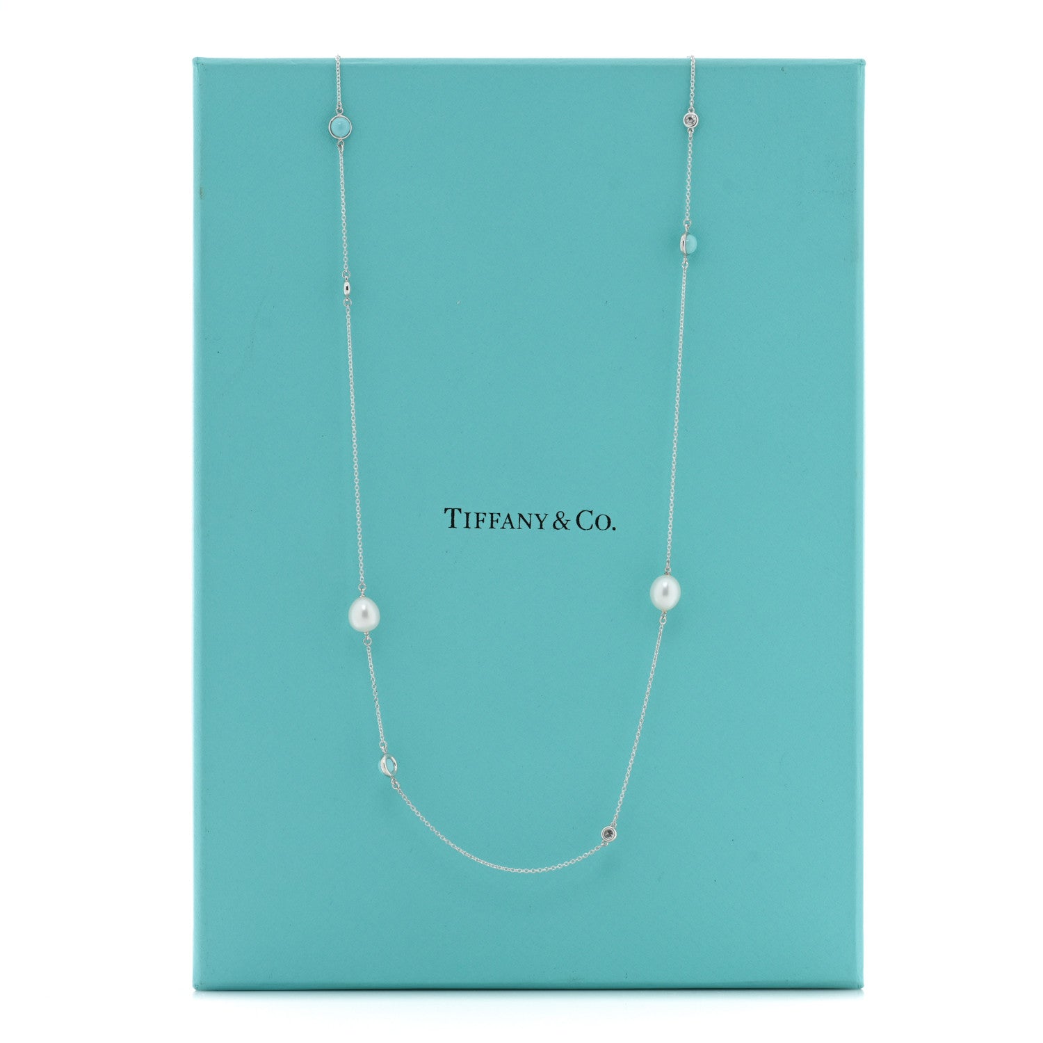 Tiffany Sterling Silver Diamond Pearl Turquoise Elsa Peretti Color By The Yard Sprinkle Necklace 5 of 5