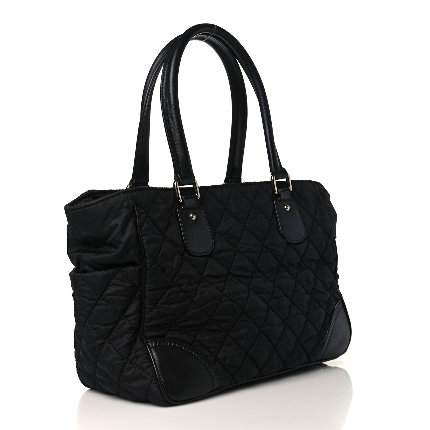 Nylon Calfskin Paris New York Tote Bag Black