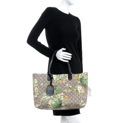 Gucci GG Supreme Monogram Blooms Medium Reversible Tote Beige New Military Black 2 of 10