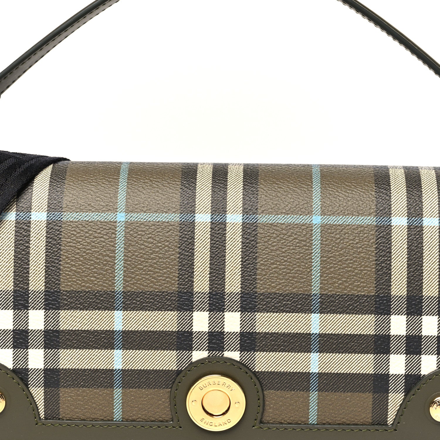 Burberry Coated Canvas Calfskin Vintage Check Note Top Handle Shoulder Bag Olive Green 8 of 11