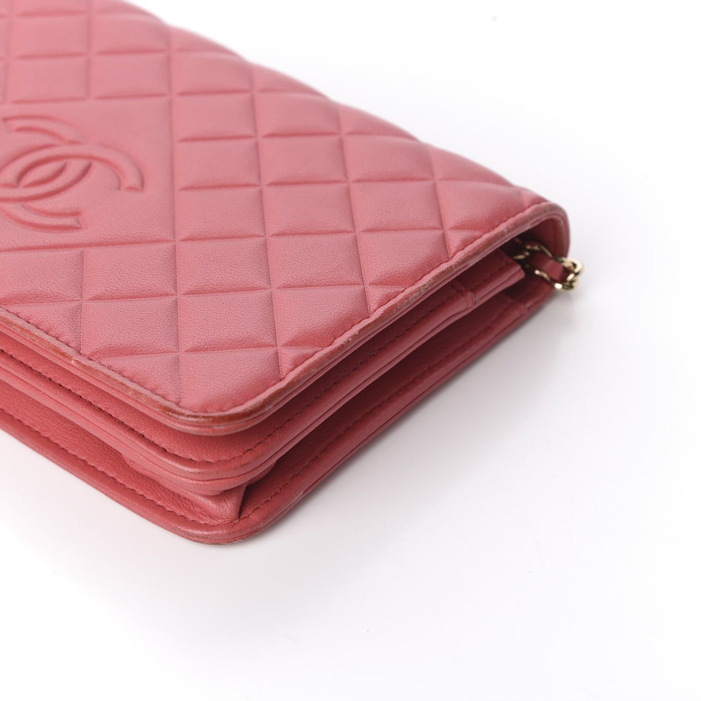 Goatskin Quilted Diamond CC Wallet On Chain WOC Pink