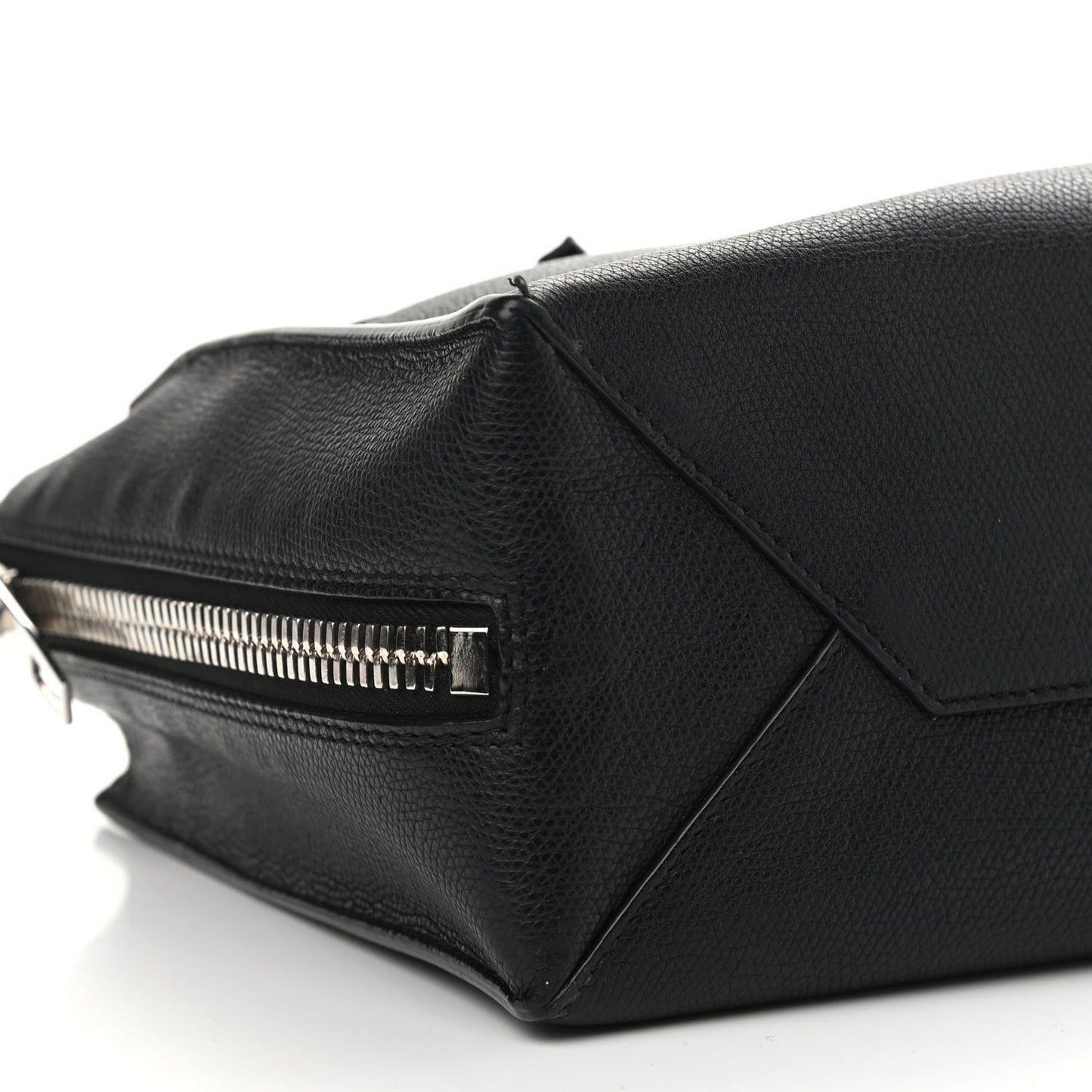 Grained Calfskin Plate Hardware Papier A6 Zip Around Tote Black