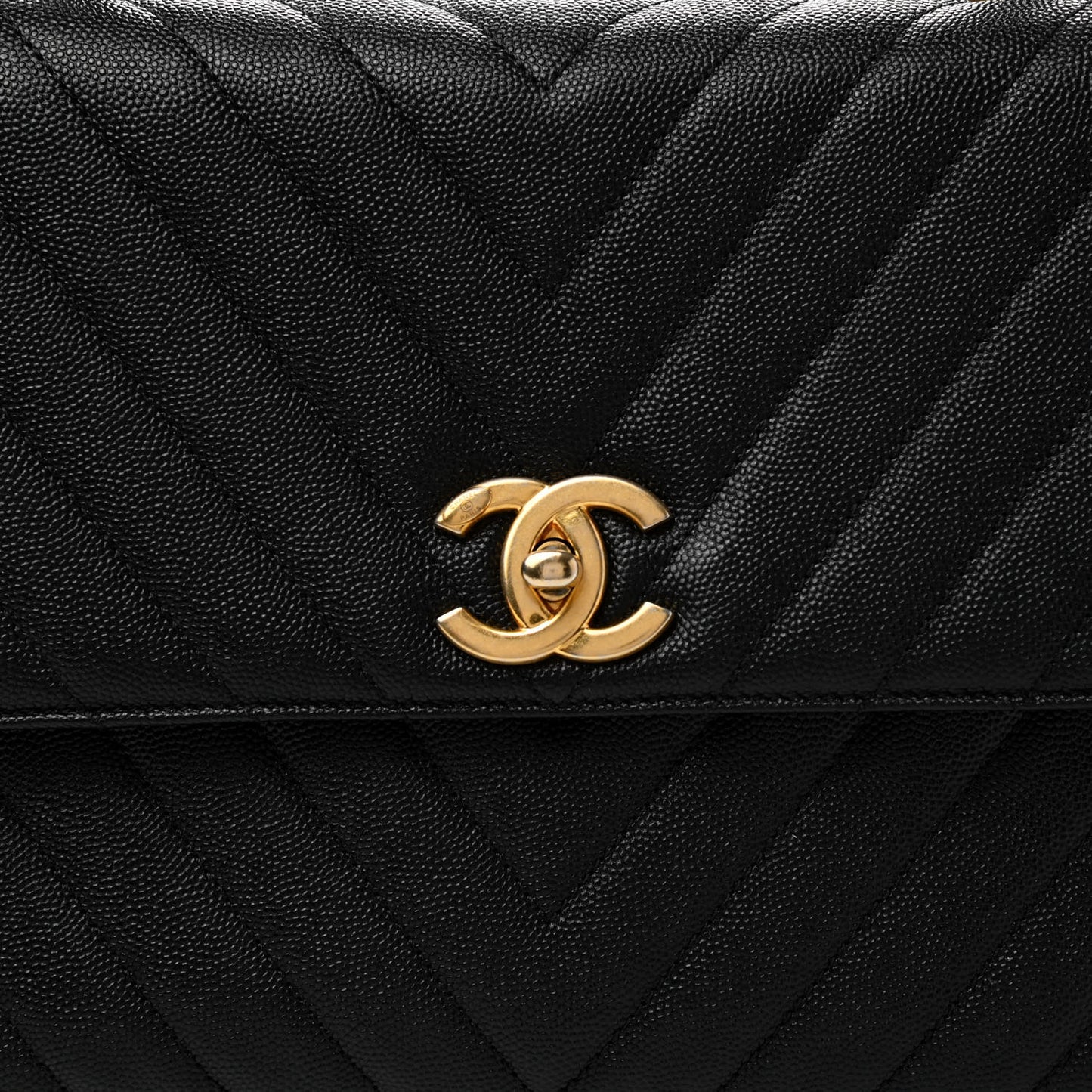 Caviar Chevron Quilted Medium Coco Handle Flap Black
