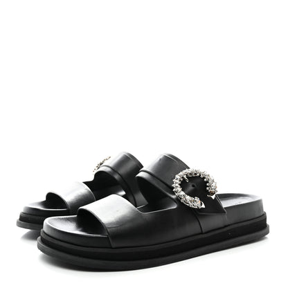 Jimmy Choo Calfskin Crystal Embellished Marga Slide Sandals 37 Black 3 of 8