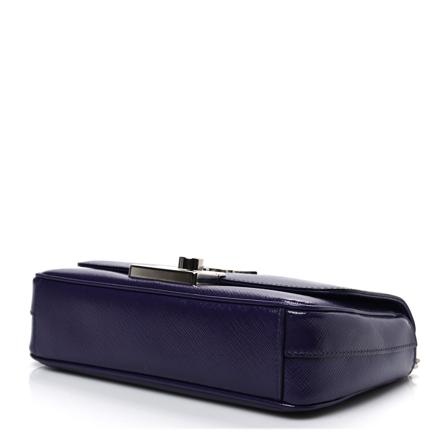 Prada Saffiano Vernice Sound Flap Chain Crossbody Bag Viola 7 of 7