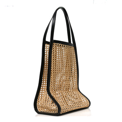 Khaite Raffia Calfskin June Cutout Palm Tote Natural Black 3 of 9