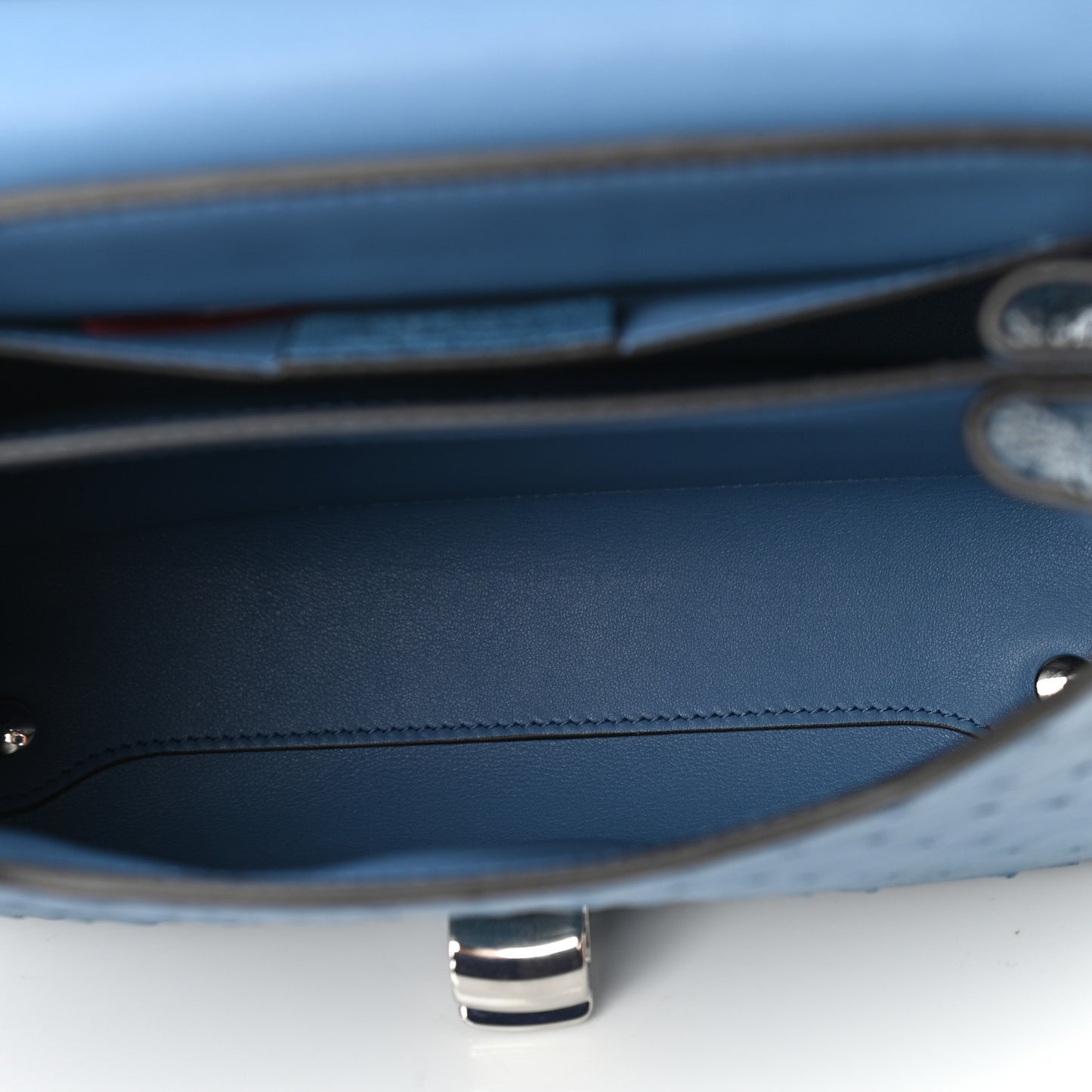 Ostrich Gancini Top Handle Satchel Chambray Neutral