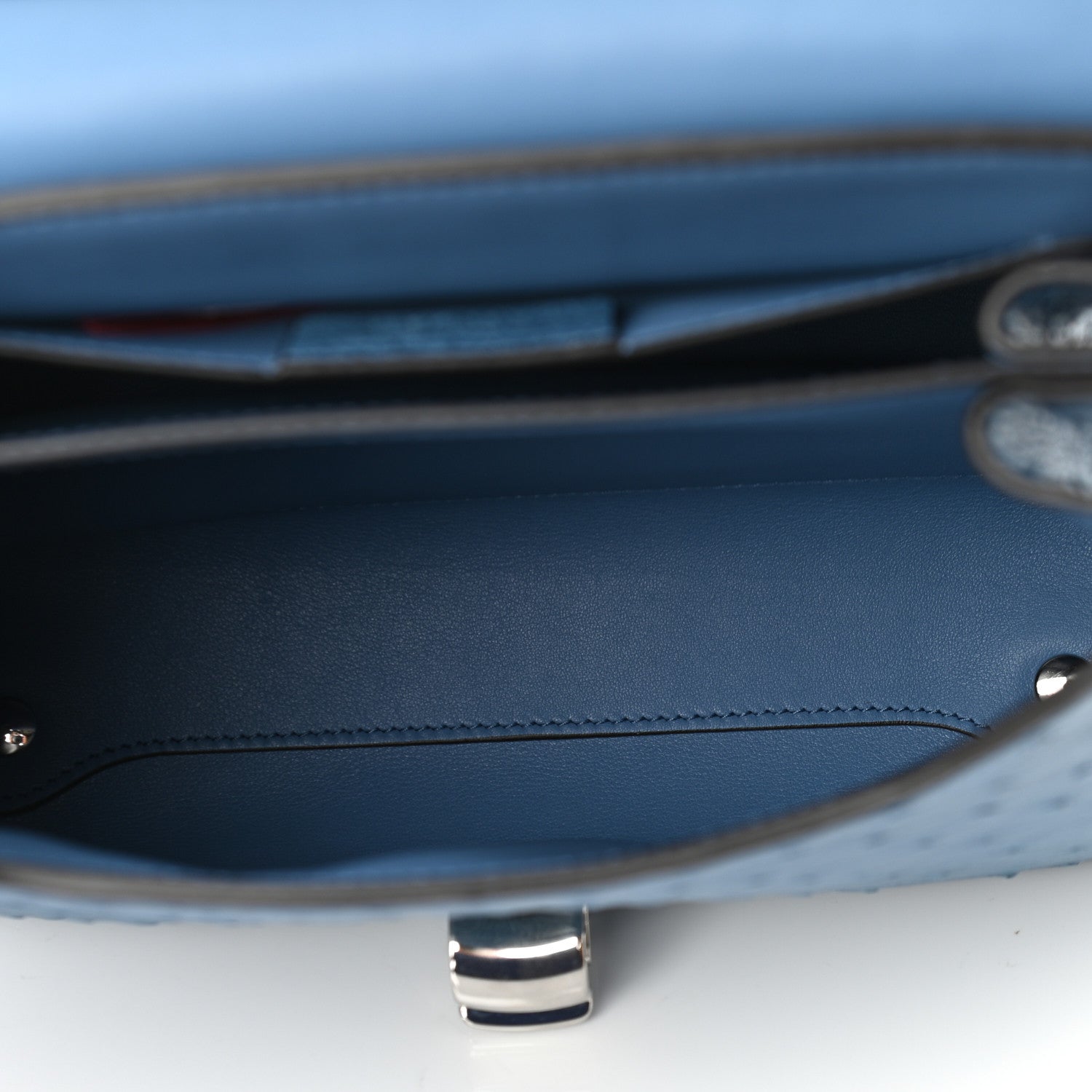 Salvatore Ferragamo Ostrich Gancini Top Handle Satchel Chambray Neutral 7 of 9