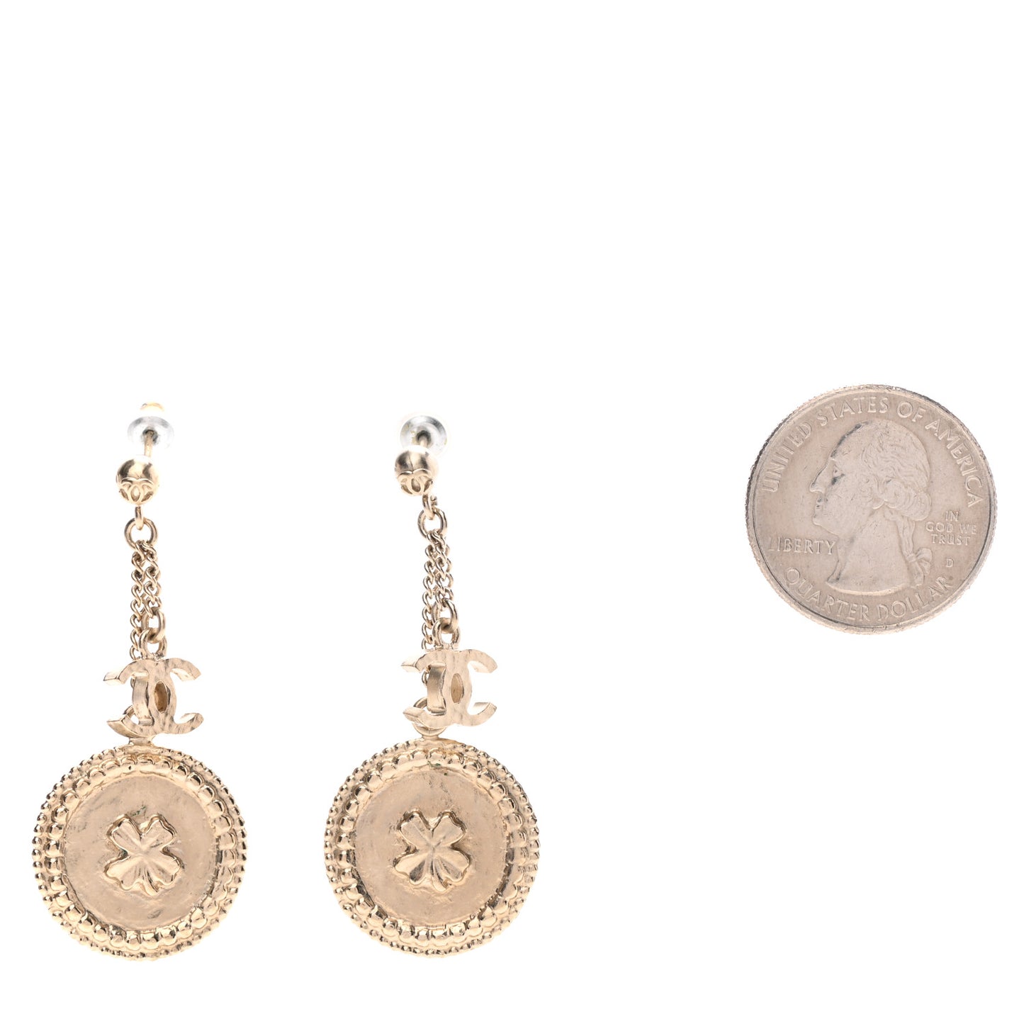Medallion Clover CC Drop Earrings Light Gold