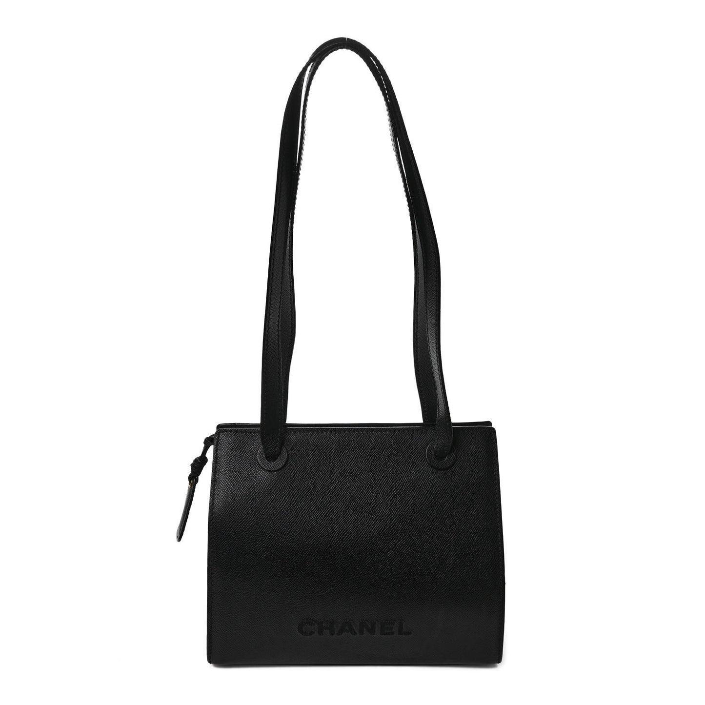 Grained Calfskin Logo Shoulder Bag Black