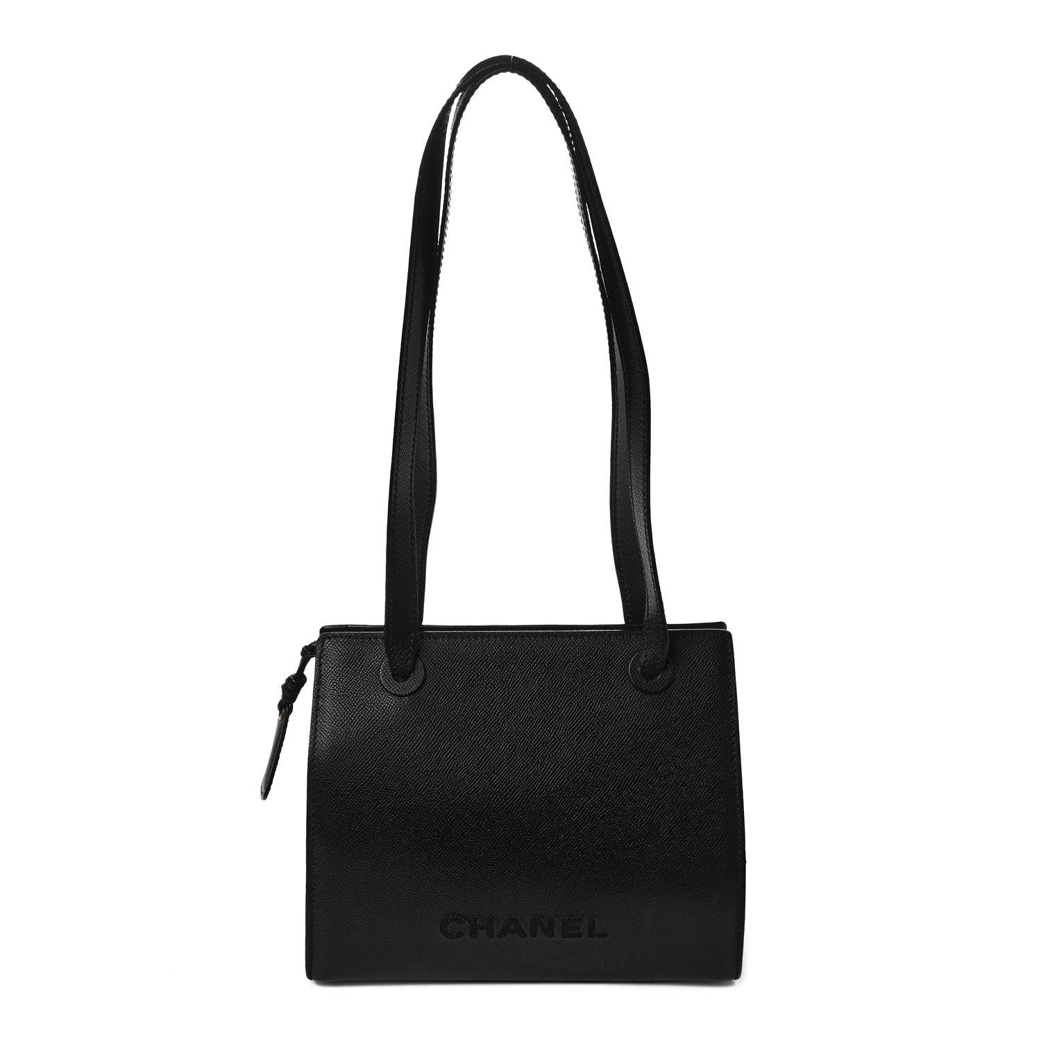 Chanel Grained Calfskin Logo Shoulder Bag Black 1 of 8